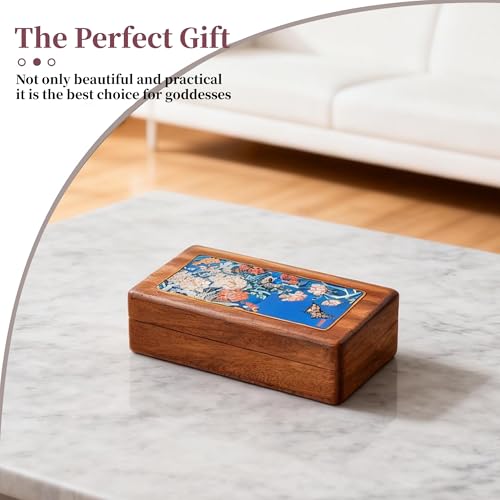 Travel Jewelry Case Small Wood Jewelry Organizer Jewelry Box for Women (Nut-Brown Print F) - color: Nut-Brown Print F