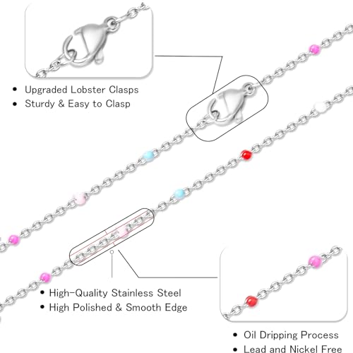 Stainless Steel Enamel Chain for Jewelry Making, Oil Drip Rainbow Jewelry Chains for DIY Necklace Bracelet Craft Jewelry Making Supplies with Stainless Steel Jump Rings Lobster Clasps Connectors - color: Mixed Style Silver