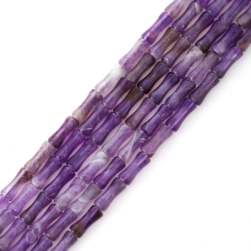 5x12mm Natural Amethyst Stone Bamboo Shape Gem Healing Energy Loose Spacer Beads for DIY Necklace Bracelet Earring - color: Amethyst