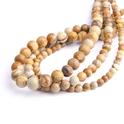 Natural Stone 6mm Brown Picture Smooth Round Loose Beads Energy Gemstone DIY for Jewelry Making Bracelet Necklace 1 Strand 15" - color: Brown Picture, size: 6mm