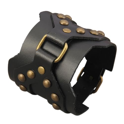 GelConnie Leather Cuff Bracelet Punk Braided Bracelets Rock Leather Wristbands Faux Mens Leather Bracelet Gothic Viking Bangle Adjustable Wrap Bracelet for Women,Men - color: Leather Wide Band Bracelet