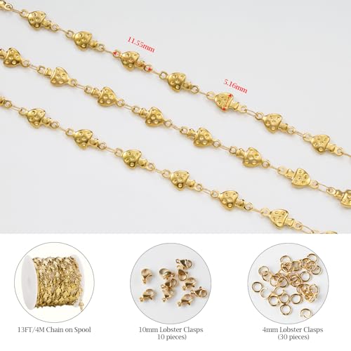 KYUNHOO 13 Feet Stainless Steel Chains Bulk on Spool Gold Plated Chain for Jewelry Making with Lobster Clasps and Jump Rings for Necklace Jewelry Crafts DIY - color: Mushroom Gold