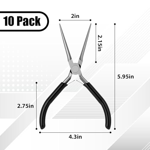 10 Pcs Mini Needle Nose Pliers Bulk, 6 Inch Precision Pliers Set with Extra Long Tips for Jewelry Making, Wire Wrapping, Small Object Gripping, DIY Project (Black) - color: Black