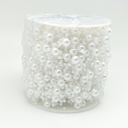 FQTANJU 200 Ft Acrylic Crystal Beads String Roll, 8mm and 3mm Mixed, Party Garland Wedding Centerpieces Bridal Bouquet Crafts Decoration 60M(White) - color: White