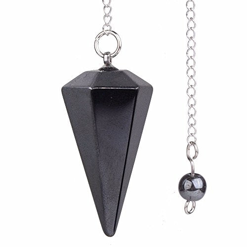 Justinstones Natural Hematite Gemstone Rock Crystal Hexagonal Pointed Reiki Chakra Pendant Pendulum - color: Hematite