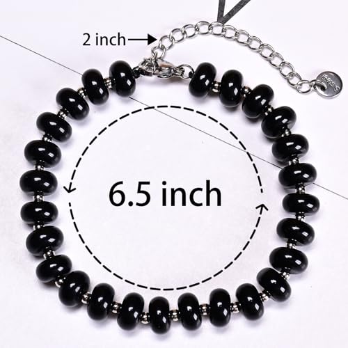 Natural Healing Gemstone Bracelet Handmade Yoga Stretch Elastic Bracelet Stress Relief Crystal Jewelry for Men and Women - color: Black Onyx (Positive Energy), size: 5x8