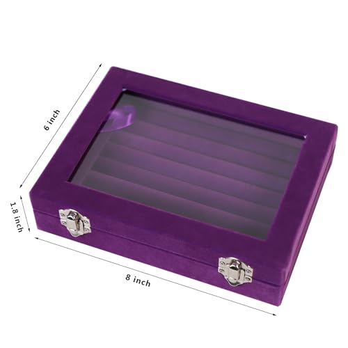 Jewelry Box Rings Organizer Tray 7 Slots Velvet Jewelry Earring Storage Box With Transparent Lid Jewelry Display Case for Girls Women (Purple) - color: Purple
