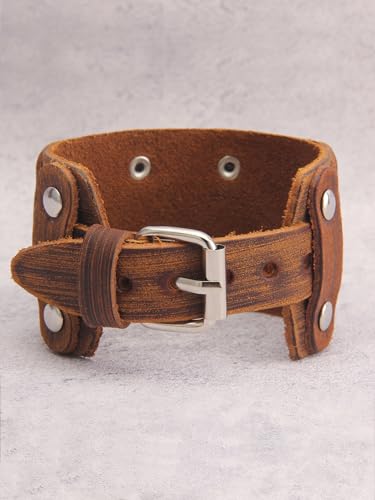 GelConnie Leather Cuff Bracelet Punk Braided Bracelets Rock Leather Wristbands Faux Mens Leather Bracelet Gothic Viking Bangle Adjustable Wrap Bracelet for Women,Men - color: Brown Leather Cuff