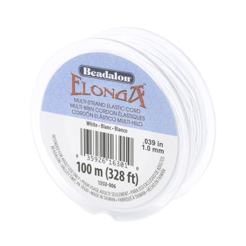 Beadalon Elonga Elastic String for Bracelets 1.0mm 100m White Jewelry Making Cord Strong Stretch Recovery Secure Knots Heavy Beads Compatible Multi Fiber Bulk Spool for Professional Jewelry Making - style: White, 1 mm, 100 m