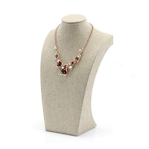 Beige Linen Necklace Display Bust - 15.7" Jewelry Holder for Necklaces, Bracelets, Figure Display Stand (40x23cm) - size: 40X23cm