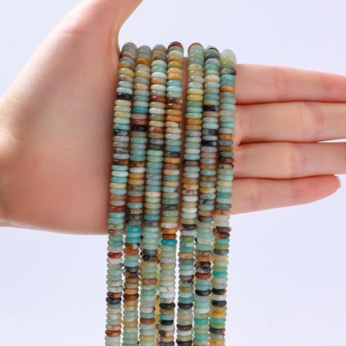 Natural Amazonite Disk Stone Spacer Beads 6x2mm 38cm/str Flat Rondelle Loose Semi Gemstone Caps for Making Bracelets Necklace - color: Amazonite
