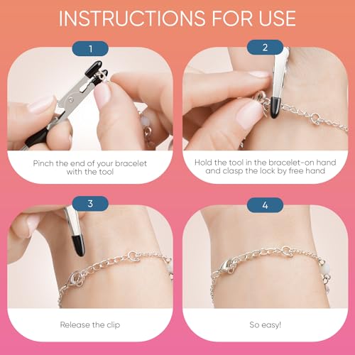 CraftyCrocodile Set of 3 Bracelet Helper Tool - Fastener Tool for Bracelet, Necklace, Jewelry, Watch - Сlip, Clasp Helper - Easy to Put on Yourself, Portable, Made of Metal, Silver, Rose, Teal - color: Silver, Rose, Teal
