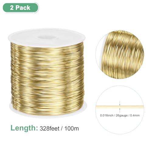 M METERXITY 2Roll 0.4mm Jewelry Wire, 26 Gauge 328FT Craft Wire Copper Beading Wire for Jewelry Making/Planting/Weaving/DIY Crafting, Soft Metal Wires [100M, Gold] - color: Gold, size: 26 Gauge 328FT