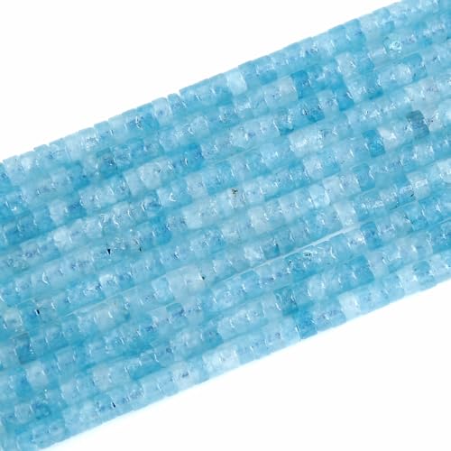150pcs 2x4mm Natural Aquamarine Tube Shape Beads Loose Flat Round Cylinder Flat Spacer Stone Beads for Bracelet Earrings Jewelry Making - color: Aquamarine, size: 2x4mm Tube shape