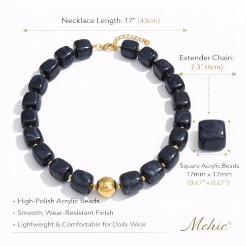 Mchic Colorful Beaded Choker Necklace for Women: Boho Large Square Acrylic Beaded Necklace Stainless Steel Adjustable Surfer Beach Strand Necklaces Summer Handmade Jewelry Gift for Women - color: Black1