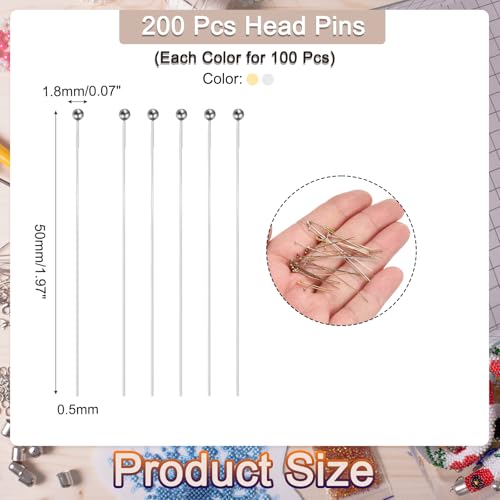 MECCANIXITY 200Pcs Plated Ball Head Pins Jewelry Making 24 Gauge 50mm Wire Head Pins Brass Ball Head Pins End Head Pins for DIY Craft Necklaces Bracelets Earrings, Silver and Gold - color: Silver and Gold, size: 50mm