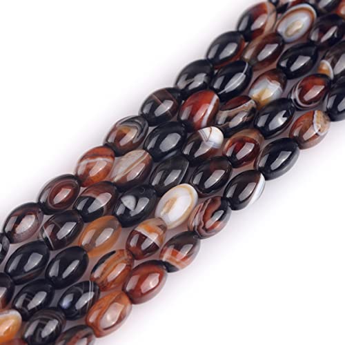 GEM-Inside 6x9mm Natural Brown Botswana Onyx Agate Stone Semi Precious Rice Olive Oval Chakras Beads for Jewelry Making DIY Handmade Craft Supplies 15" - size: Brown-6x9mm