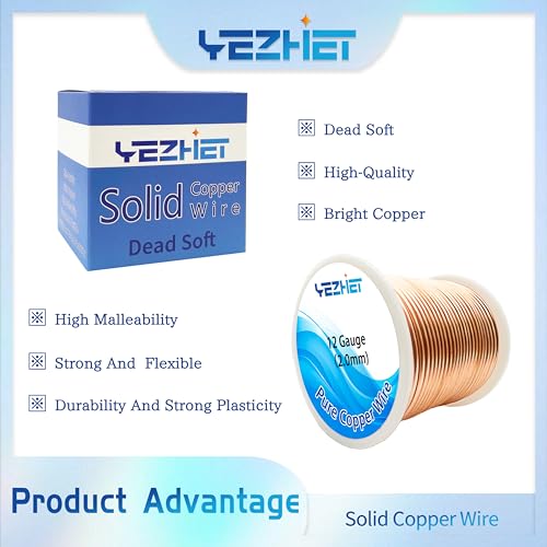 99.9% Solid Bare Copper Wire(12 Gauge, 2.05MM), Dead Soft, 1 Pound Spool Pure Copper Wire for Crafts, Electroculture Gardening, Jewelry Making - size: 12GA