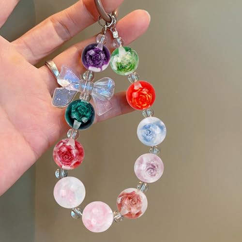 20Pcs 16mm Luminous Rose Focal Round Beads for Pens Flowers Fancy Space Beads for DIY Craft Beadable Pens Keychain Bracelet Necklace Earrings Jewelry Making - color: Rose