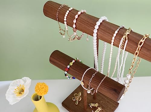 jewellery organizer for women, walnut bracelet holder stand 2 tiers shelf for selling, wooden necklace display stands Tabletop Home Decor【Bracelet organizer-2 tiers】