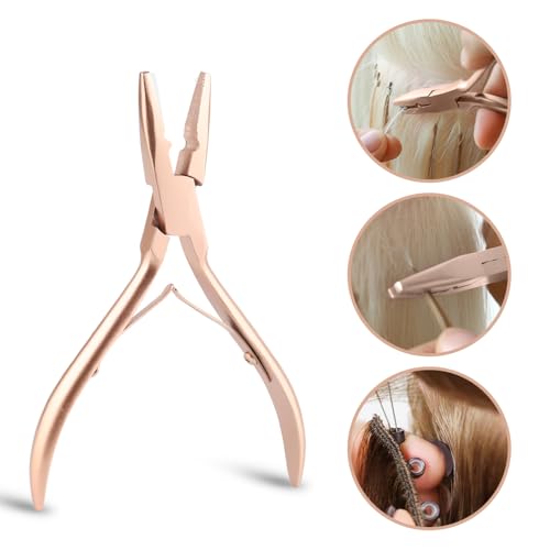 Hair Extension Tool Kit Microlink Pliers for Sewing Weft Extensions Hair Extension Beading Tool Hair Needle Pulling Hook Micro Bead Closer and Remover Pliers - color: 1 Rose Gold