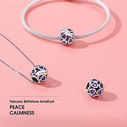 NINGAN Birthstone Charms 925 Sterling Silver Love Heart Openwork Bead for Charm Bracelets and Necklaces with 5A Cubic Zirconia, Birthday Mothers Day Jewelry Gifts Women