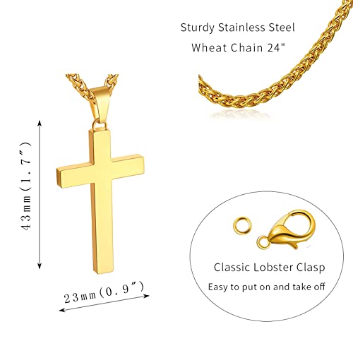 P. BLAKE Stainless Steel Cross Pendant Necklace for Men Boys, Christian Cross Pendant with 16-24 Inches Chain Cross Necklace Jewelry Gifts - size: 22 inches, style: Gold Pendant 1.7*0.9