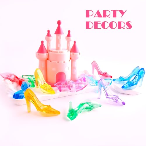 Niceup 75pcs Small Princess Glass Slippers 2in Plastic Crystal High Heel Shoes Toy for Princess Party Favors Doll House Decorations Cupcake Toppers Girls Craft Trinkets Pinata Fillers Hide Seek Toys - style: Princess Shoes (about 75pcs)