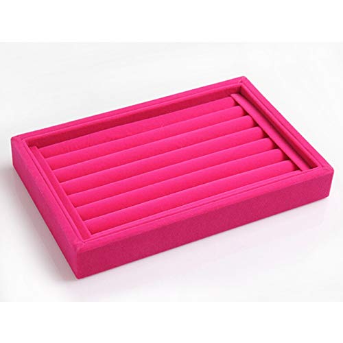 Tinsow Stackable 7 Slots Jewelry Rings Pink Earrings Tray Velvet Showcase Display Organizer (Pink) - color: Pink