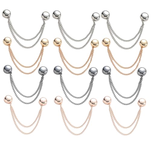YOKUSHI 12 Pcs Multi-function Magnetic Clothing Clips with Chain, Shirt Ties Clip for Women, Magnets Pinless Buttons for Cardigan Hijab Cuff Hem Accessories (Colorful)