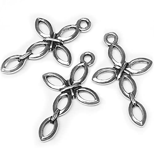 Heather's cf Cross Charms Jewelry Making Silver- Mini Cross Pendants for Bracelet Crafting, Non-Corroding Alloy, Lead-Free, Cadmium-Free, Nickel-Free, Tibetan Silver Coating - color: 68pcs silver hollow petal cross