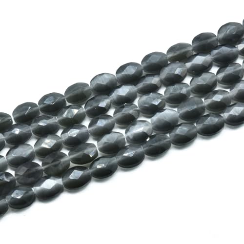 39pcs 8x10mm Gray Cat's Eye Flat Faceted Oval Stone Loose Gemstone Beads Semi-Precious Craft Supplies for DIY Jewelry Making - color: Faceted Oval Gray