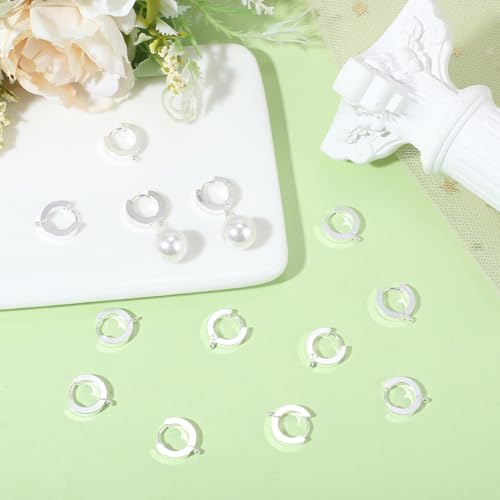 Beebeecraft 1 Box 16Pcs Round Leverback Earring Hooks 925 Sterling Silver Plated Huggie Hoop French Earring Findings with 316 Surgical Stainless Steel Pins for Jewelry Making Supplies(13x15mm) - color: Silver
