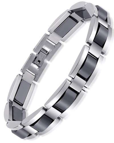 Feraco Mens Magnetic Bracelets, Classic Balck Titanium Stainless Steel Bracelet with Natural Hematite Magnet Stones,Men's Jewelry Gifts, 8.66 inch - color: Silver
