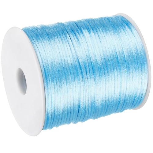2mm x 300Feet Satin Nylon Cord, Silky Smooth Nylon String for Jewelry Making Bracelet Necklaces Beading Thread Rattail Macrame Kumihimo Chinese Knot Craft (Sky Blue) - color: Sky Blue