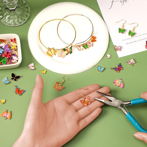 MARFOREVER 120 Pcs Butterfly Charms for Jewelry Making, Mixed Butterflies Charms Assorted Gold Enamel Butterfly Pendants for DIY Necklace Bracelet Earrings Making Supplies Gifts for Mother Women Girls - style: Butterfly