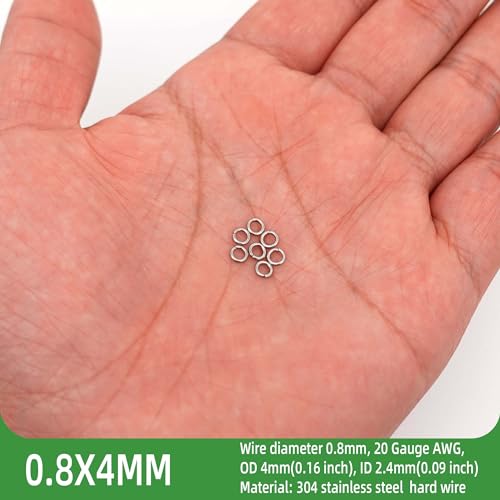 1000PCS 4mm 0.8mm Thickness 20 Gauge Stainless Steel Jump Rings, Unwelded Metal Round O Rings for Necklace Bracelet Keychain Chainmail Jewelry Making - size: 4mm OD-0.8mm Thick-20 Gauge