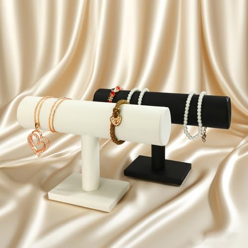 Jewelry Organizer Stand for Women - T-Bar Bracelet, Watch & Hair Tie Storage Display Rack with Travel-Friendly Design(Black PU Leather) - color: Black PU Leather