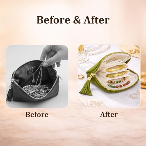 Small Travel Jewelry Pouch for Women, Compact Travel Jewelry Pouch with Layered Storage, Zippered Jewelry Travel Bag for Rings, Earrings, Bracelets, Necklaces (Olive Green) - color: Olive Green