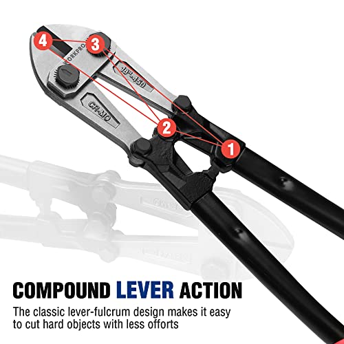 WORKPRO Bolt Cutter, Bi-Material Handle with Soft Rubber Grip, 18", Chrome Molybdenum Steel Blade, W017005A - size: 18", style: Bolt Cutter