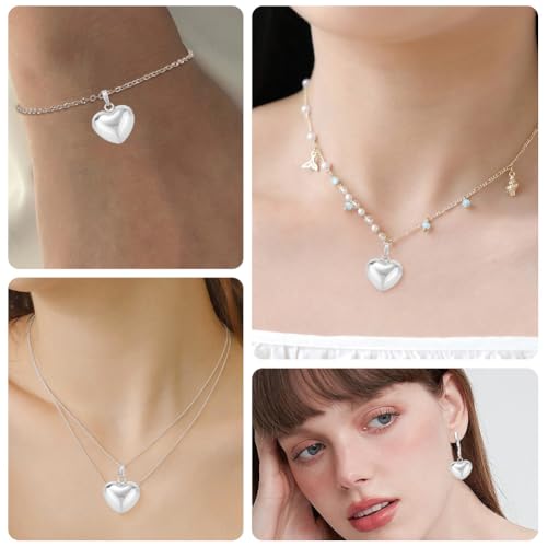 Beebeecraft 10Pcs 925 Sterling Silver Plated Heart Charms Metal Brass Love Heart Puffy 3D Shaped Pendant Charm for Jewelry Making Valentine DIY Crafts Necklace (20x20.5x10mm) - color: Silver, size: 20x21x10mm