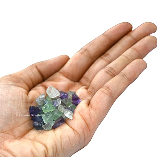 Multi Fluorite Pre Drilled Natural Crystals Crushed Chips Beads for Jewelry Making, DIY Handmade Healing Crystals (25 Inch Strand) - color: Multi Fluorite