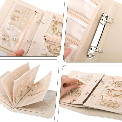 Travel Jewelry Organizer Case Jewelry Storage Book Ring Binder with Clear Zipper Velvet Portable Organizer Bag Jewelry Pouches Bags for Necklaces Earrings Rings Bracelets