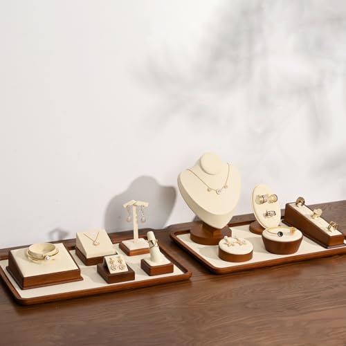 Oirlv Solid Wood Ring Holder,Square Single Ring Display Stand,Showcase Jewelry Display Bear - color: Creamy-white Ring Holder