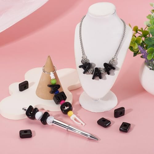 30Pcs Acrylic Letter Beads Letter I Chunky Vowel Large Hole Bead with Horizontal Hole Black Plastic 3D Initial Alphabet European Beads for Key Chains Necklace DIY Craft Arts Projects - color: Black I