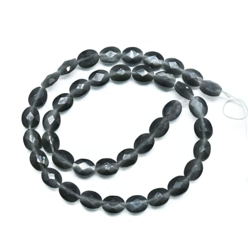 39pcs 8x10mm Gray Cat's Eye Flat Faceted Oval Stone Loose Gemstone Beads Semi-Precious Craft Supplies for DIY Jewelry Making - color: Faceted Oval Gray
