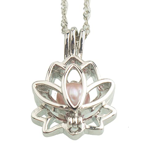 MilkyWay Wish Pearl Necklace Kit, DIY Necklace Making Kit, lotus Necklace Cage Locket Cultured Pearl in Oyster Set, 16.9", Surprise Gift For Wife, Girlfriend,Mother - color: D