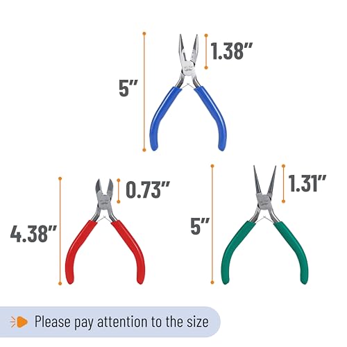Mr. Pen- Pliers for Jewelry Making, 3 Pack, Chain Nose, Round Nose Pliers Set and Wire Cutter for Beading, Wire Wrapping, Jump Rings, Jewelry Repair, Crafting, DIY - color: Blue, Green, Red