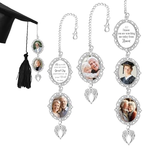 Custom Memorial Graduation Tassel Photo Charm with Angel Wings Personalized Memory Tassel for Grad Cap 2026 Memorial Gifts for Grad Graduation Hat Charm Decor