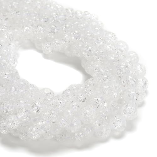 6mm 128pc Clear Crackle Quartz Smooth Round Gemstone DIY Beads for Jewelry Making - size: 6mm